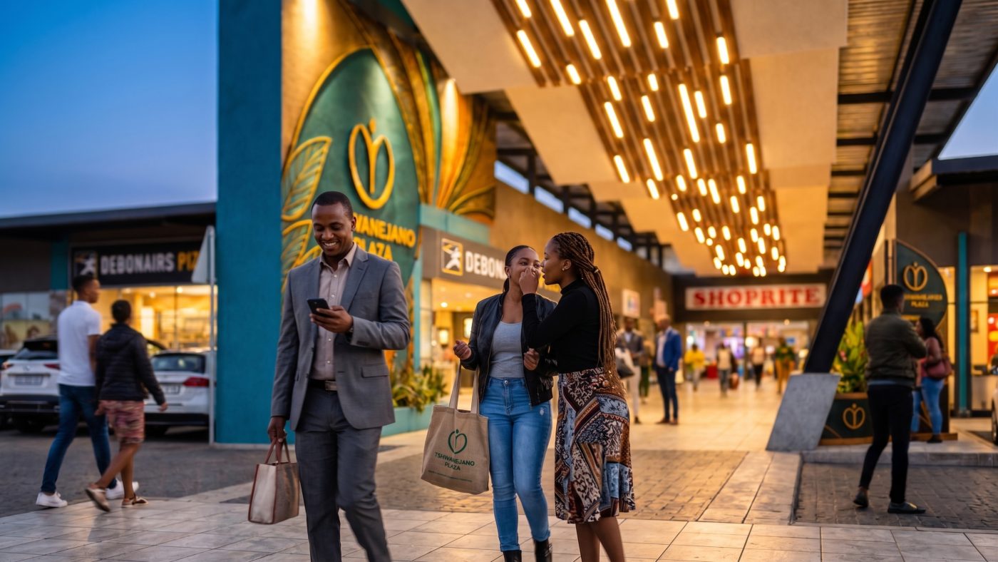 Shoppers in the Tshwaragano Plaza concourse